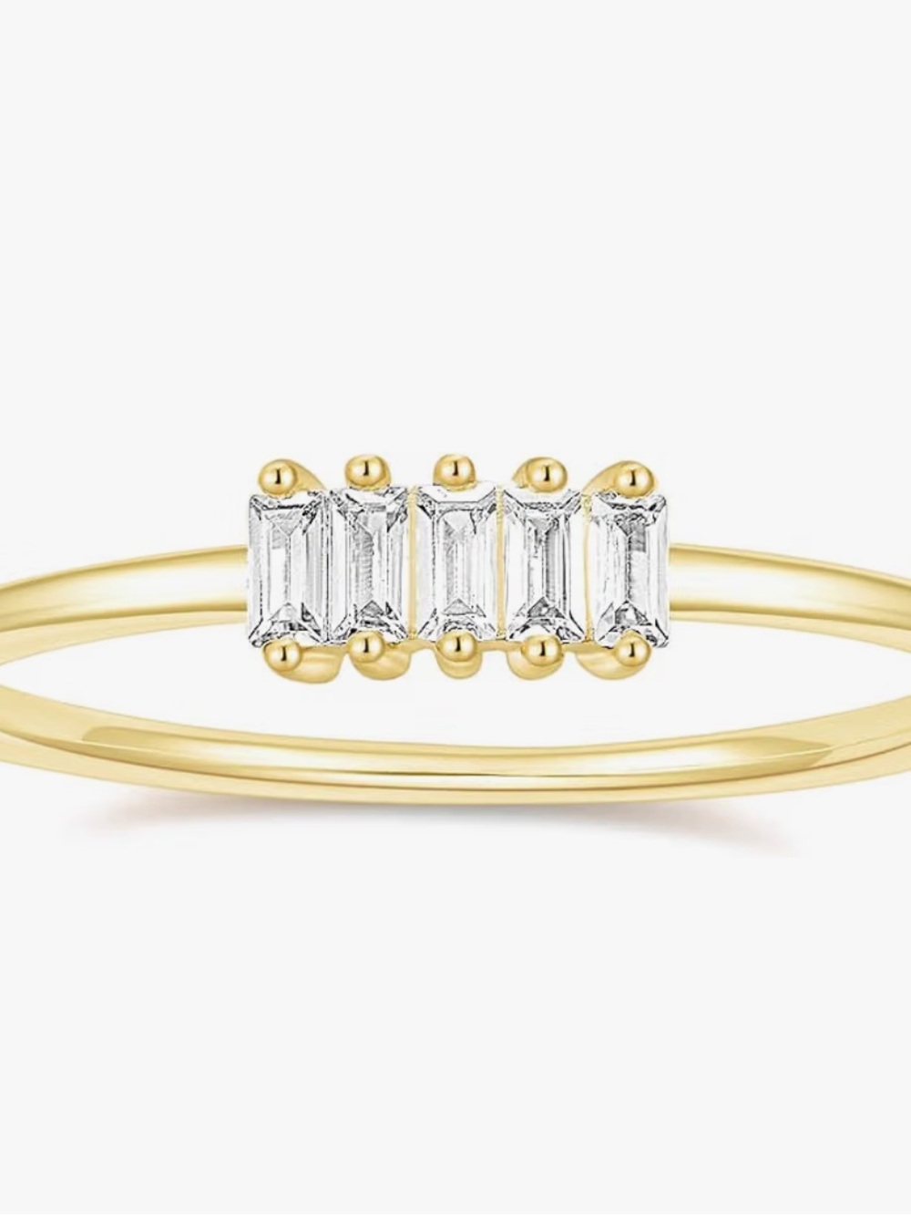 14k Gold Baguette CZ Four-Stone Petite Stacking Ring
